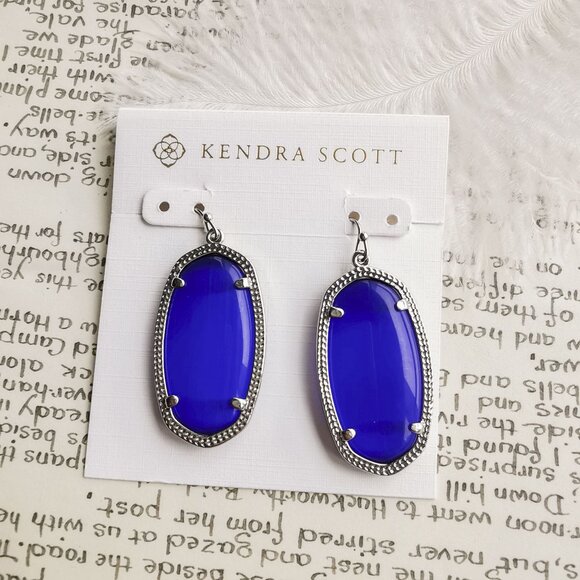Kendra Scott Elle Cobalt Cat's Eye Silver Earrings - Picture 4 of 4